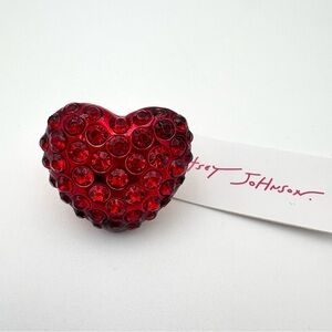 ❤️ Betsey Johnson Red Crystal Heart Statement Ring | Gold Tone | Adjustable